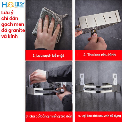 Kệ góc để đồ nhà tắm dán tường inox 304 bóng Hobby Home Decor KG1