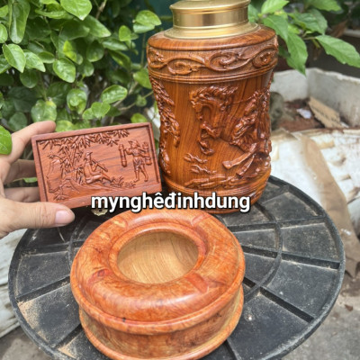Combo 3 món hộp đựng trà ,gạt tan ,hộp đựng thuốc bằng gỗ hương đá 