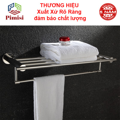 Giá treo khăn nhà tắm kiểu giàn inox 304 Pimisi không cần khoan dùng để quần áo khô và vắt khăn ướt ở thanh treo đơn dưới, phụ kiện phòng tắm gắn tường bằng keo dán kèm theo | Hàng chính hãng