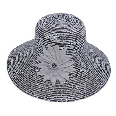 Nón nữ rộng vành du lịch biển, vành rộng 11cm chống nắng tốt, gắn nơ hoa dễ thương, chất liệu vải kết hợp polyester