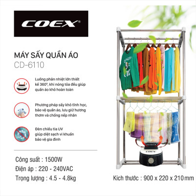 Tủ sấy quần áo đa năng Coex CD-6110 (1500W). Hàng chính hãng Bảo hành 24 tháng