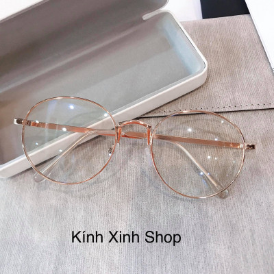 Kính Giả Cận, Gọng Kính Cận Nam Nữ Mắt Tròn Gọng Kim Loại Hàn Quốc - Mắt Kính Chống Ánh Sáng Xanh Bảo Vệ Mắt