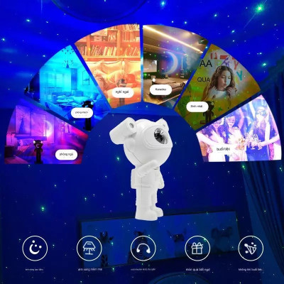 Đèn Phi Hành Gia, Đèn Thiên Hà Chiếu Sao Nhấp Nháy Theo Nhạc, Có Loa Bluetooth, Có Remote, Decor Phòng Ngủ Chill