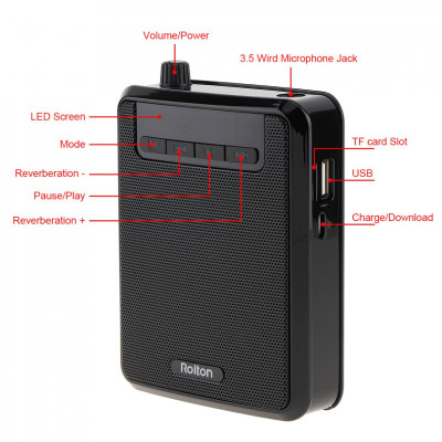 Loa trợ giảng ROLTON K300 – Công suất 5-10W, Tần số 50Hz – 17KHz, Kết nối đa dạng USB Thẻ nhớ gắn ngoài AUX, Pin Lithium 1200mAh 8-10 tiếng sử dụng, Âm thanh chuyên nghiệp, Thiết kế nhỏ gọn, Micro đeo tai, Giảng dạy, Hướng dẫn viên - Hàng nhập khẩu