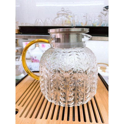Bình thủy tinh đựng nước chịu nhiệt lên tới 400 độ C vân nhám bông lúa dáng lùn - ANTH236
