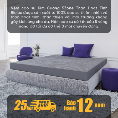 Nệm Cao Su Kim Cương 5Zone Than Hoạt Tính BIOLUX