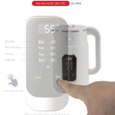 Ấm siêu tốc Gali GL-18A4 2 lớp INOX 304 nguyên khối màn hình hiển thị độ giữ ấm. Hàng chính hãng, bảo hành 24 tháng
