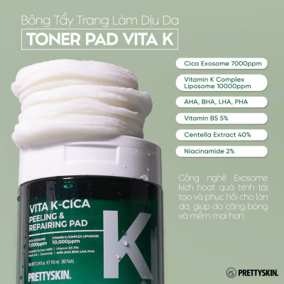 Toner Pad Vita K-Cica Peeling & Repairing Pad Pretty Skin Hàn Quốc 80 miếng
