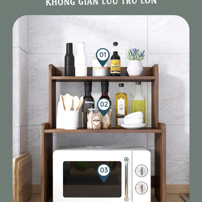 Kệ lò vi sóng 2 tầng kết hợp kệ gia vị chất liệu gỗ chống nước chống bám bẩn - GP186 