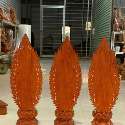 Bộ tượng phật tam thánh tây phương bằng gỗ hương đá kt cao 50×15×15cm +lá chắn hào quang cao tổng 61×21cm 