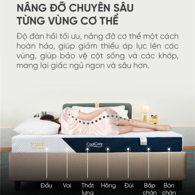 Nệm cao su thiên nhiên than hoạt tính Tatana Cool Grey, Kháng khuẩn khử mùi, nâng đỡ cơ thể, hỗ trợ giảm đau cột sống - Bảo hành 10 năm .