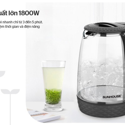 Ấm siêu tốc thủy tinh 1.8L Sunhouse SHD1215B - Hàng chính hãng