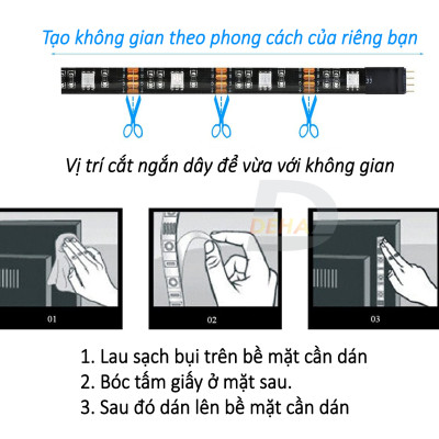 Bộ Đèn led dây dán nguồn USB RGB đổi màu điều khiển chọn màu đứng yên, nhấp nháy, bóng 5050 strip light trang trí cây máy tính, màn hình, ti vi, TV, Gaming, Tiktok dán tường (Tùy chọn chiều dài dây, loại dây chống nước hay không)