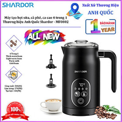 Máy tạo bọt sữa, cà phê, ca cao 4 trong 1. Thương hiệu Anh Quốc cao cấp Shardor - MF0802 - Hàng chính hãng