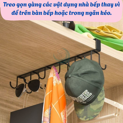 Móc Treo Dưới Gầm Tủ – Tiết Kiệm Không Gian Kệ Treo Dụng Cụ Nhà Bếp Gắn Tủ Móc Treo Ly Tách và Đồ Nhà Bếp Dưới Kệ 10 Móc