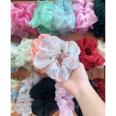 Cột tóc scrunchies hoa voan đẹp mẫu mới size trung