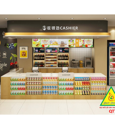 Quầy tính tiền, Bàn thu ngân cho cửa hàng tiện lợi, siêu thị mini QTT431 - NỘI THẤT LẮP RÁP VIENDONGADV