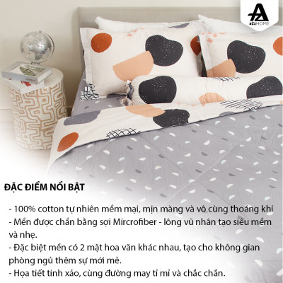 Bộ Ga Giường Mền Chần Bông 5 Món Round Spots Mềm Mại 100% Cotton Tự Nhiên A2Z Home