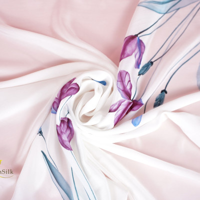 Khăn Lụa Vuông Cao Cấp Vẽ Tay Cao Cấp Hoa Diên Vĩ SenSilk, Lụa Tơ Tằm Thuần Việt