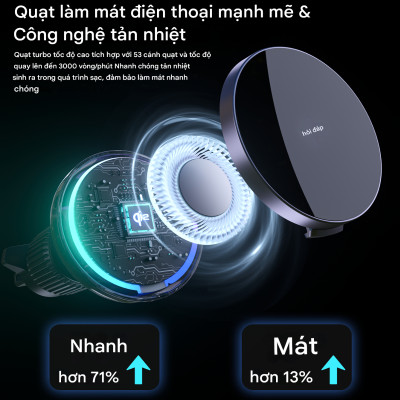 Giá đỡ điện thoại Magnetic 15W Choetech T233-F chuẩn Qi2 với đèn LED đổi màu - Hàng chính hãng
