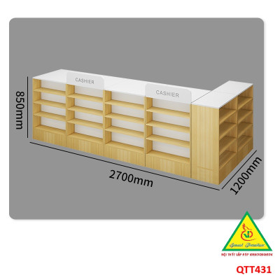 Quầy tính tiền, Bàn thu ngân cho cửa hàng tiện lợi, siêu thị mini QTT431 - NỘI THẤT LẮP RÁP VIENDONGADV