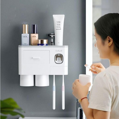 Hộp Đựng Bàn Chải Và Nhả Kem Đánh Răng Tự Động Tặng Kèm  Cốc Hút Từ -Kệ Để Đồ Nhà Tắm Dán Tường Tiện Lợi- Hàng Chính Hãng MINIIN