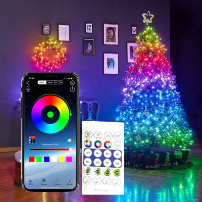 Dây Đèn Led Trang Trí Dài 20 Mét, Đèn Led RGB 16 Triệu Màu Chống Nước, Led Giọt Lệ Điều Khiển Qua APP, Remote 24 Phím, Nguồn USB