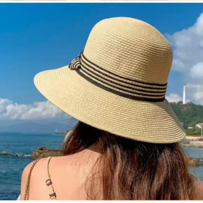 Nón Rộng Vành Đi Du Lịch Biển Mũ Rộng Nữ Chất Liệu Cói Thoáng Mát Viền Sọc Thời Trang Mới Cho Nữ dona25070302