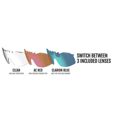 Kính mát thể thao Unisex Tifosi Sledge Lite - Gọng Crystal Smoke, Bộ 3 Tròng Đạp Chạy: Clarion Blue, Ac Red & Clear Lenses