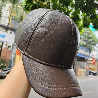 Mũ lưỡi trai nam da bò dập nổi BHY2023 Nón nam da thật có che tai. Phom cứng vừa vòng đầu 56-60cm