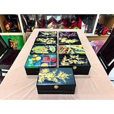 Hộp Đựng Trang Sức Sơn Mài Cao Cấp 2 tầng Thanh Bình Lê size 15x24x10 cm hàng cao cấp xuất khẩu