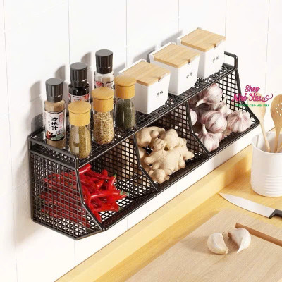 Giỏ Đựng Hành Tỏi Dán Tường, Kệ Đựng Gia Vị 3 Ngăn 2 Tầng Gắn Tường Nhà Bếp Tiện Lợi Bằng Thép - Kèm Miếng Dán - Hàng Chính Hãng MINIIN
