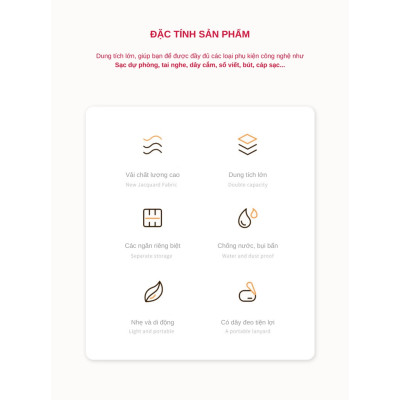Túi đựng phụ kiện công nghệ đựng pin sạc dự phòng, điện thoại, cáp sạc usb, tai nghe có quai cầm, [Loại cao cấp - Màu Đen] Túi Đựng Phụ Kiện Công Nghệ Có Quai Cầm, Chống Nước - Hàng Chính Hãng dododios