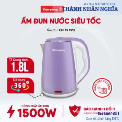 Ấm siêu tốc Điện Quang ĐQ EKT15 1518 đế xoay 360 độ, tự động ngắt điện hàng chính hãng