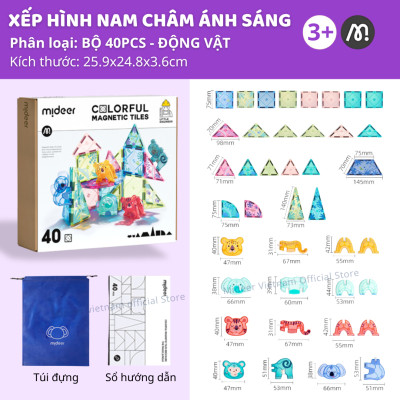 Xếp Hình Nam Châm lắp ráp Mideer Colorful Magnetic Tiles ghép hình nam châm ánh sáng
