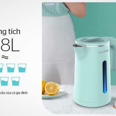[Hàng Chính Hãng]  Ấm Siêu Tốc Inox 2 Lớp Sunhouse SHD1351 1.8 Lít - Bảo Hành 12 Tháng Toàn Quốc