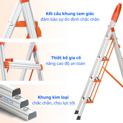 Thang ghế tay vịn, khung chắc chắn, gấp gọn tiết kiệm không gian, chính hãng Nikita