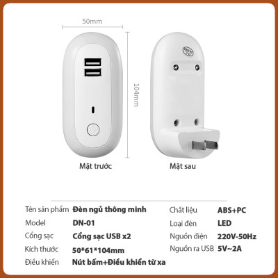 Đèn ngủ Oval cắm điện 10 cấp độ sáng có remote - đèn ngủ thông minh - hẹn giờ - 2 cổng USB sạc nhanh mới 2021 