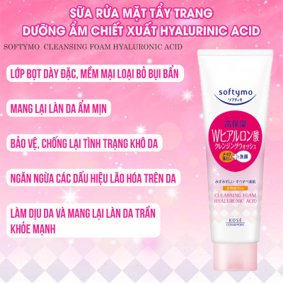 Sữa Rửa Mặt Tẩy Trang Dưỡng Ẩm Ngăn Ngừa Lão Hóa Da Kosé Softymo Cleansing Foam (190 G)