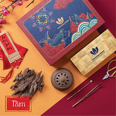 Trầm Hương - Bộ Quà Tặng Tâm - Bao gồm: Trầm Kiến, Bộ xông Trầm hương điện bằng gốm Hồng Sa và Hộp sơn mài truyền thống