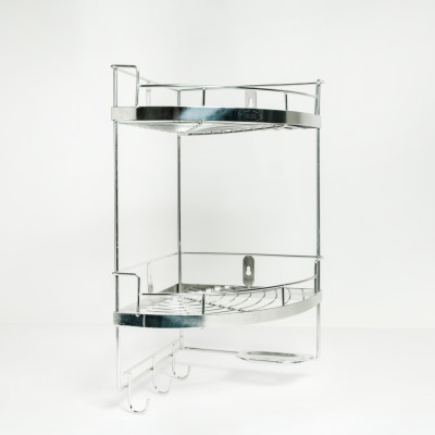 Kệ góc phòng tắm treo tường inox cao cấp sus304 không gỉ sét 2 tầng có thêm kệ xà phòng & móc treo tiện lợi (có nhiều kích thước)