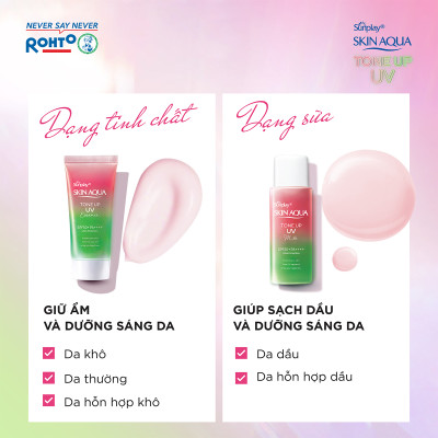 Kem chống nắng nâng tông Skin Aqua Tone up Rose cho da trắng, khuyết điểm xanh hoặc tái xanh, dạng tinh chất Sunplay Skin Aqua Tone Up UV Essence Happiness Aura (Rose) SPF 50+ PA++++ 50g
