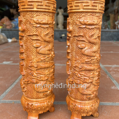 Cặp Ống đựng nhang bằng gỗ hương đá cao 30x10cm 