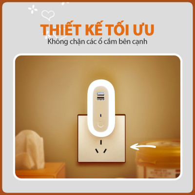 Đèn ngủ Oval cắm điện 10 cấp độ sáng có remote - đèn ngủ thông minh - hẹn giờ - 2 cổng USB sạc nhanh mới 2021 
