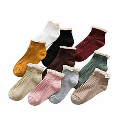 Set 10 Đôi Tất Nữ Bèo Nhún Cổ Ngắn Nhiều Màu Phong Cách Hàn Quốc trộn mầu