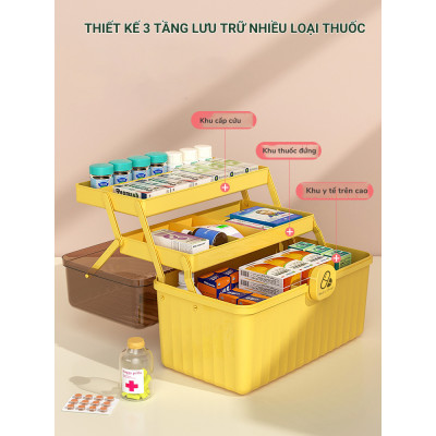 Hộp Đựng Thuốc, Lưu Trữ Thiết Bị Y Tế Gia Đình Đa Năng. Hộp Đựng Đồ Y Tế Khẩn Cấp, Phân Loại Thuốc Cỡ Lớn 3 Tầng Có Khóa