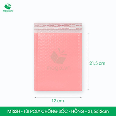 MTS2H - 21.5x12cm - COMBO 50 TÚI GÓI HÀNG CHỐNG SỐC BỌC BÓNG KHÍ MÀU HỒNG PASTEL