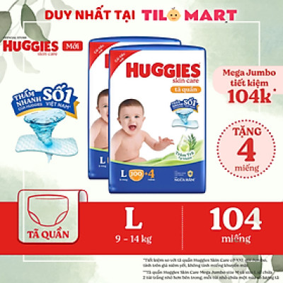 Combo 2 Tã/bỉm quần HUGGIES SKINCARE MEGA JUMBO size L 96+8 miếng