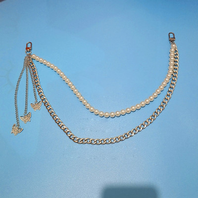 Xích móc đai quần jeans mix ngọc trai thả tua rua cánh bướm