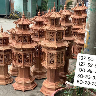 Cặp đèn thờ hình tháp bằng gỗ hương đẹp long lanh kt cao 60cm